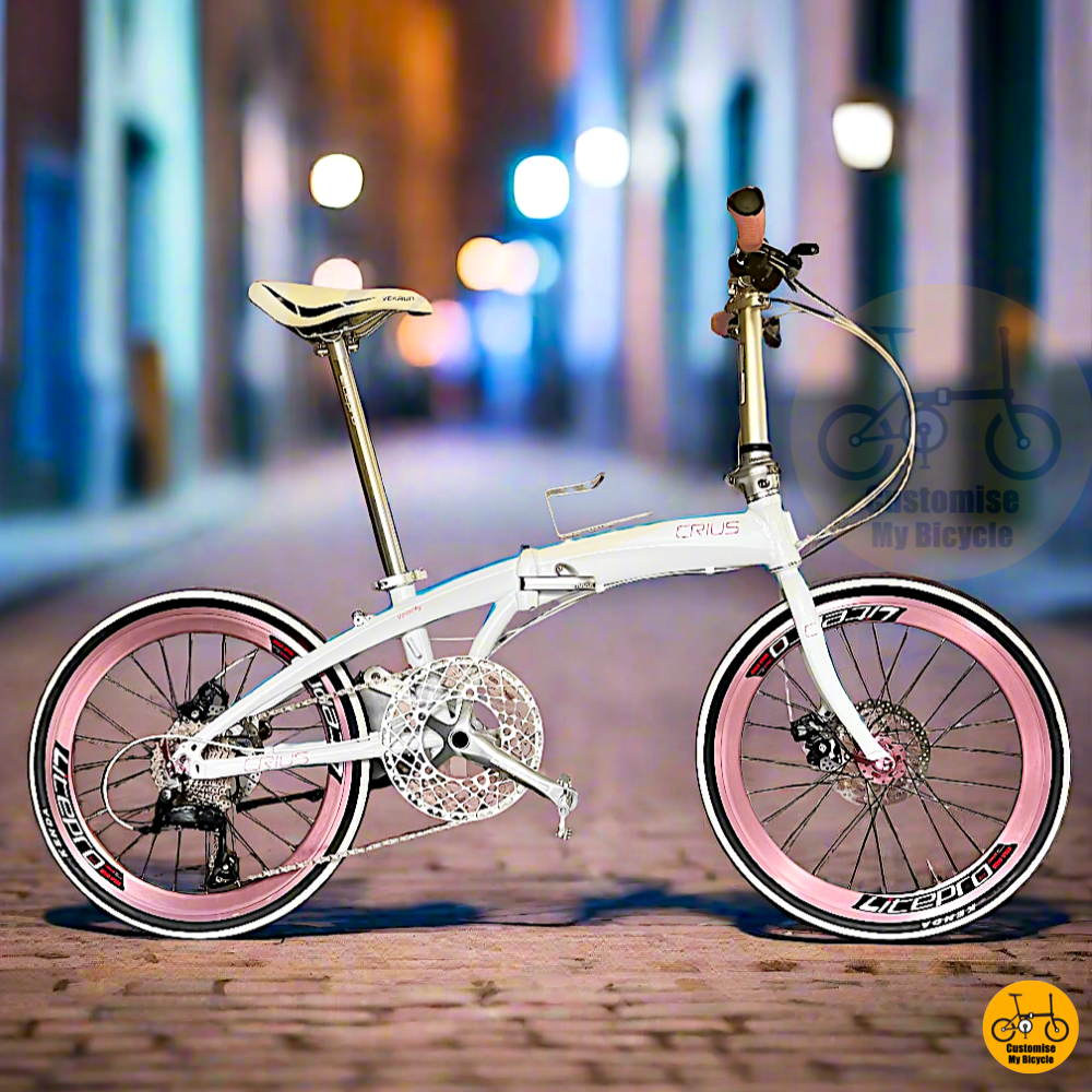 Crius Velocity 22-inch Folding Bike β Snow White & Baby Pink for a Chic Look