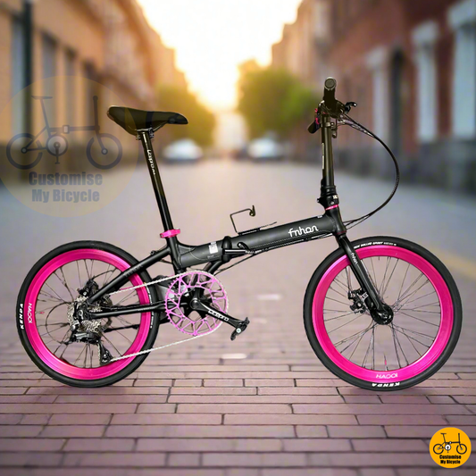 Fnhon Blast 22-Inch Folding Bike – Matte Black & Hot Pink for a Bold & Stylish Ride