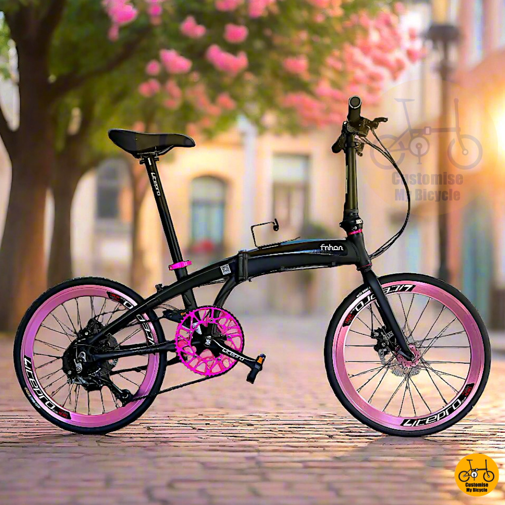 Fnhon Tornado 22-Inch Folding Bike β Matte Black Frame with Pink Accents