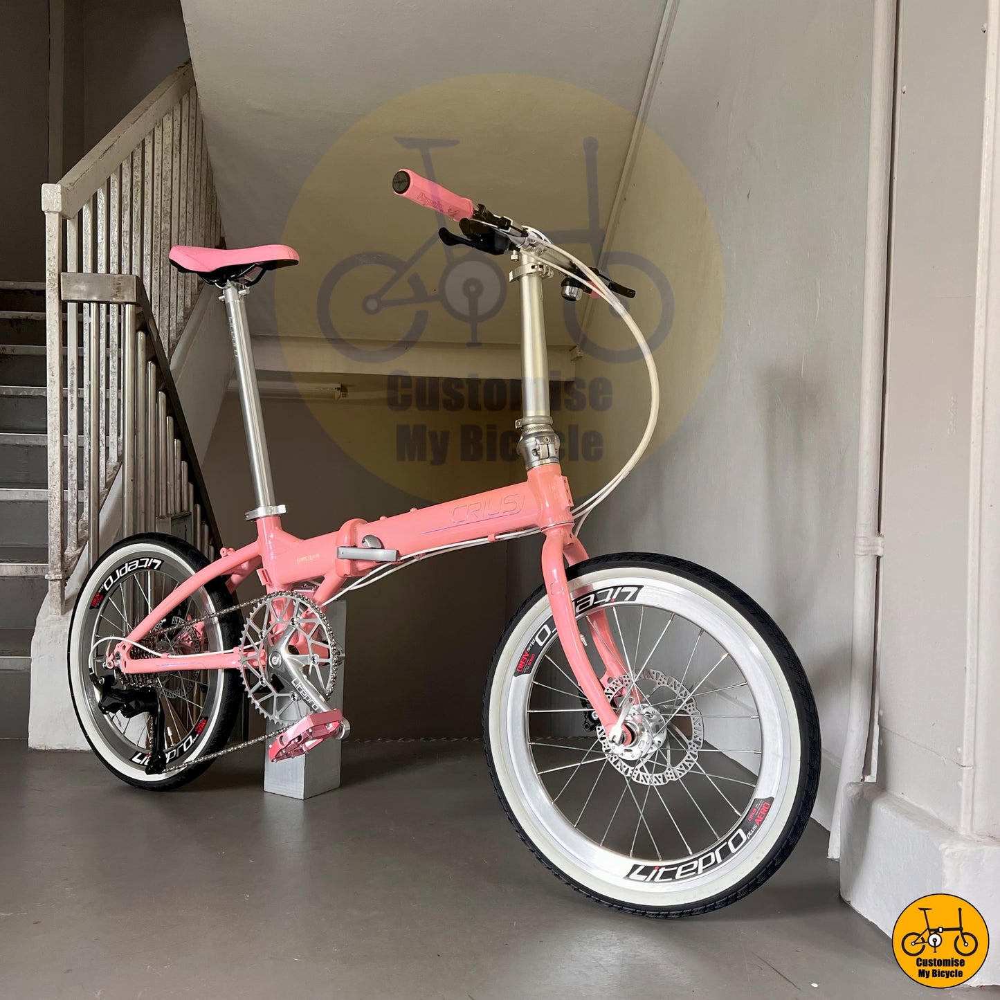 Baby Pink Crius Master 22-Inch Foldable Bicycle β Lightweight, Cute & Compact