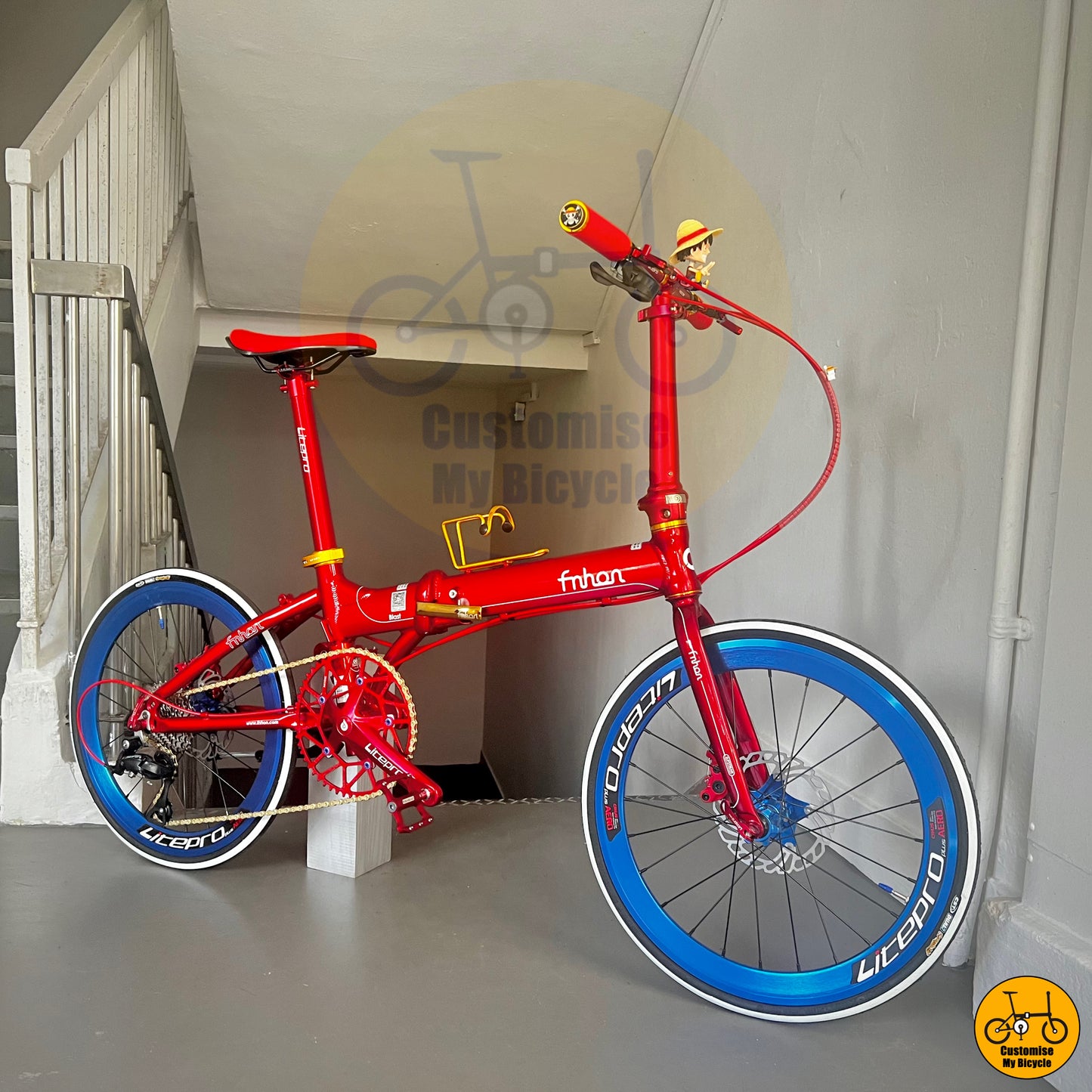 Fnhon Blast 22โ Red + Blue + Gold Folding Bicycle โ Stand Out in the City