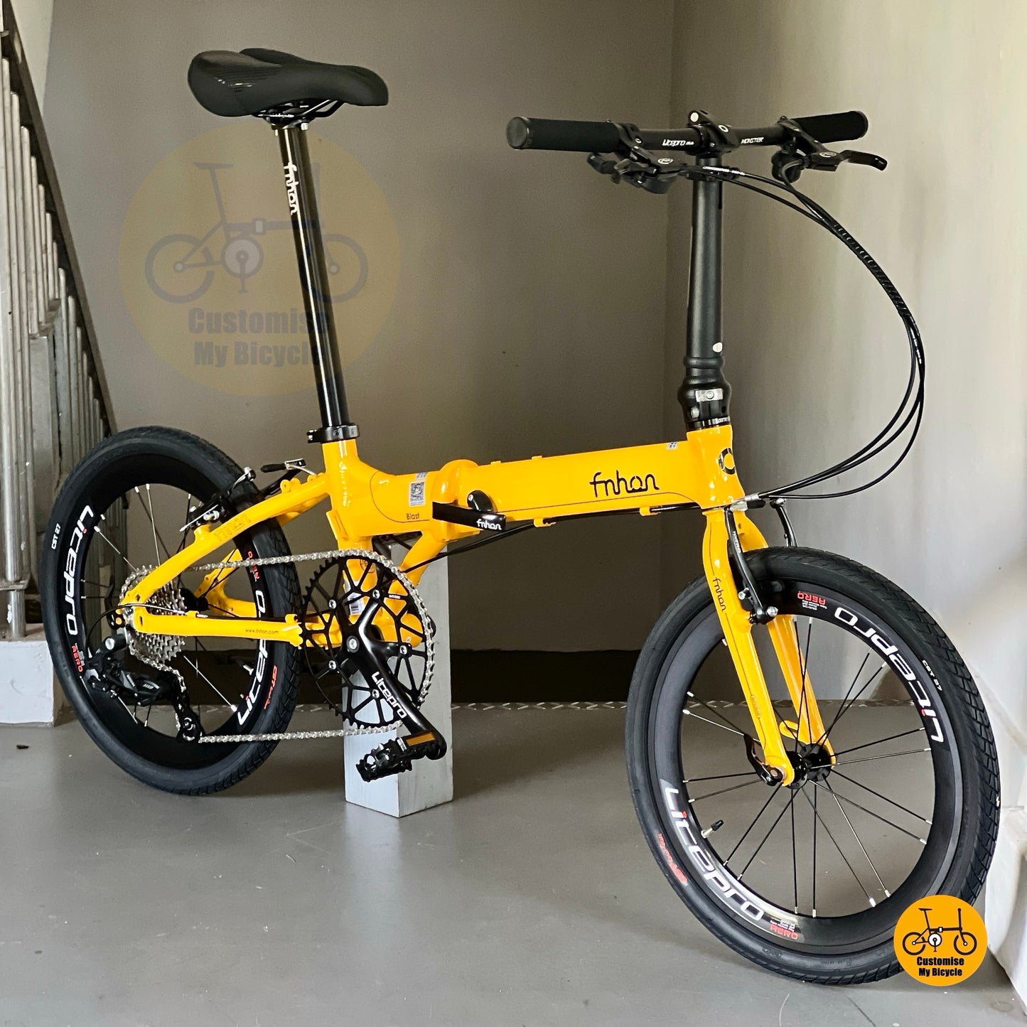 Fnhon Blast golden yellow folding bike side view