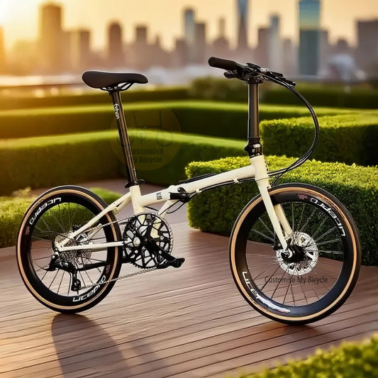 Fnhon Gale 22-inch Beige Folding Bike Shimano 9 Gears Litepro Schwalbe