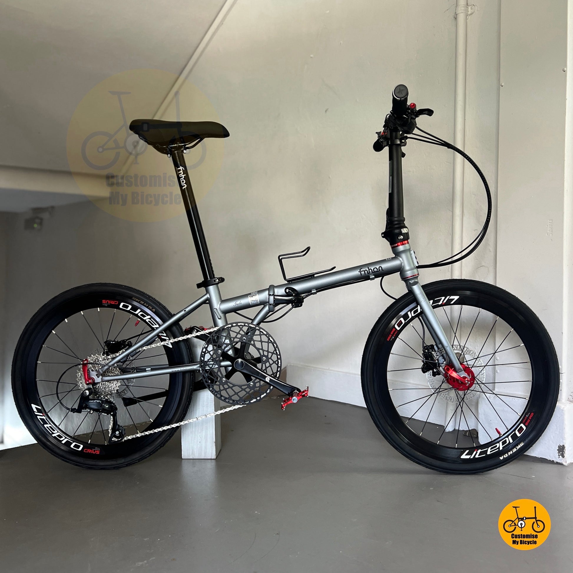 Fnhon Gale 22" Battleship Grey folding bicycle with Shimano 9s and Litepro wheels