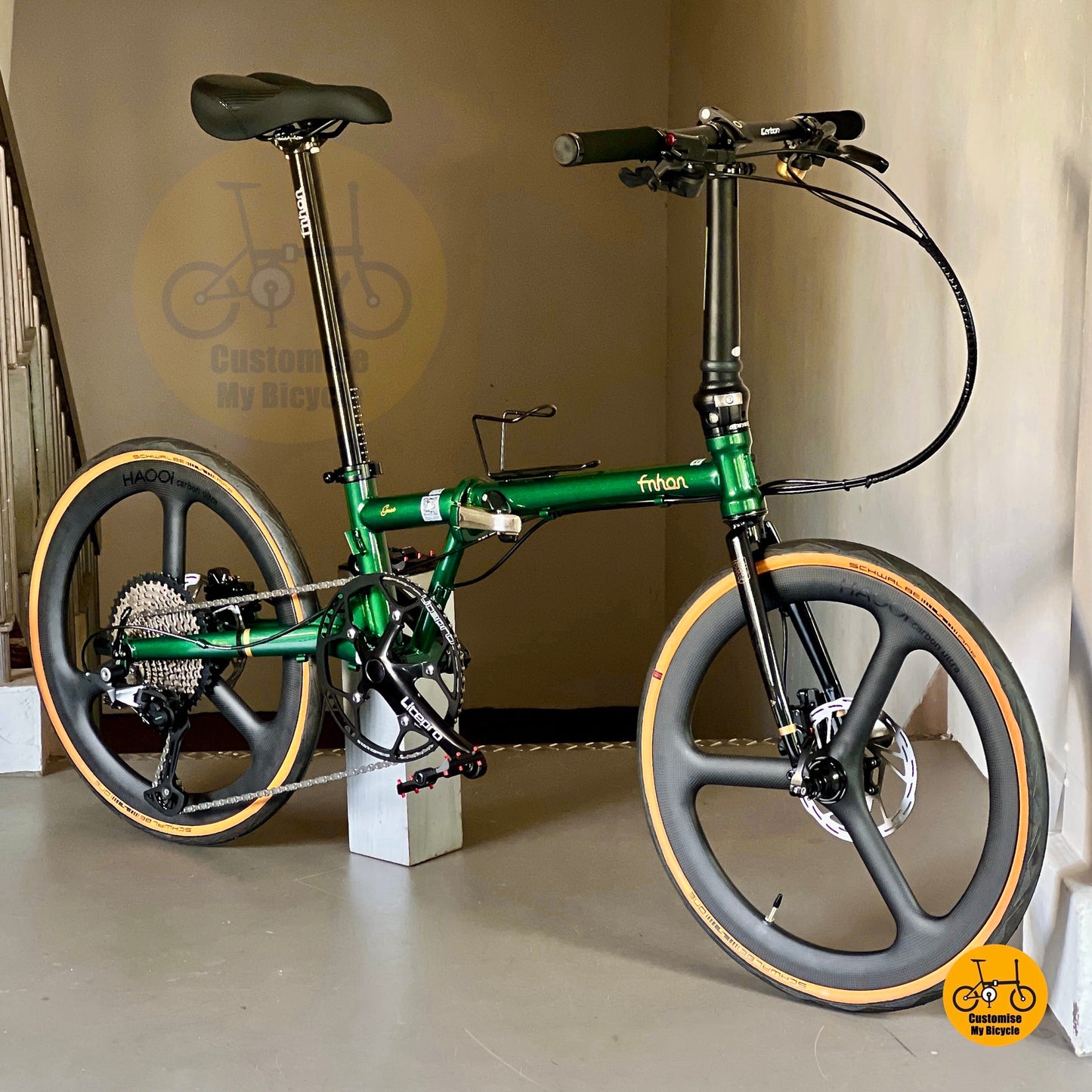 Fnhon Gust folding bike 22" Emerald Green Shimano Deore 12s with carbon wheels and performance parts