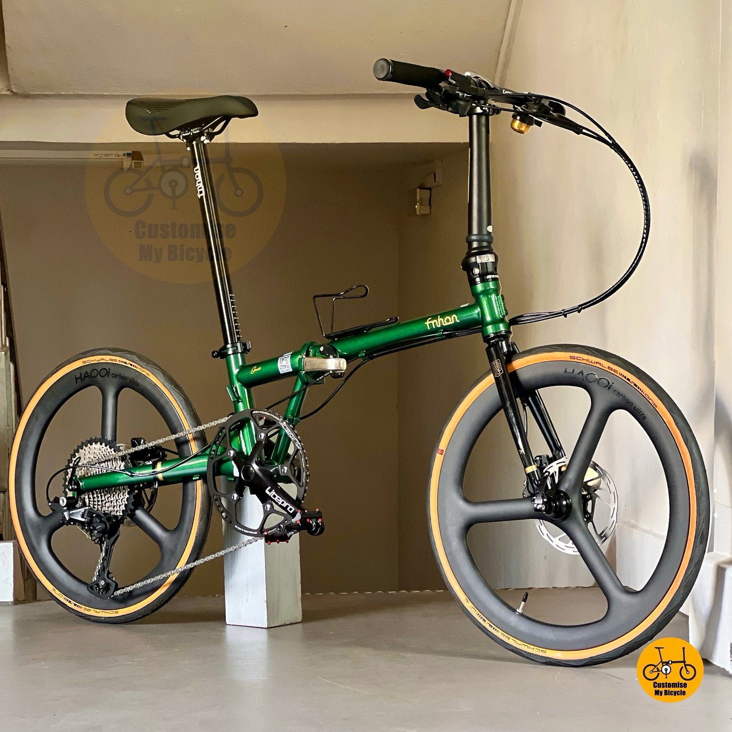 Basikal lipat Fnhon Gust 22 inci warna Emerald Green Shimano Deore 12 kelajuan