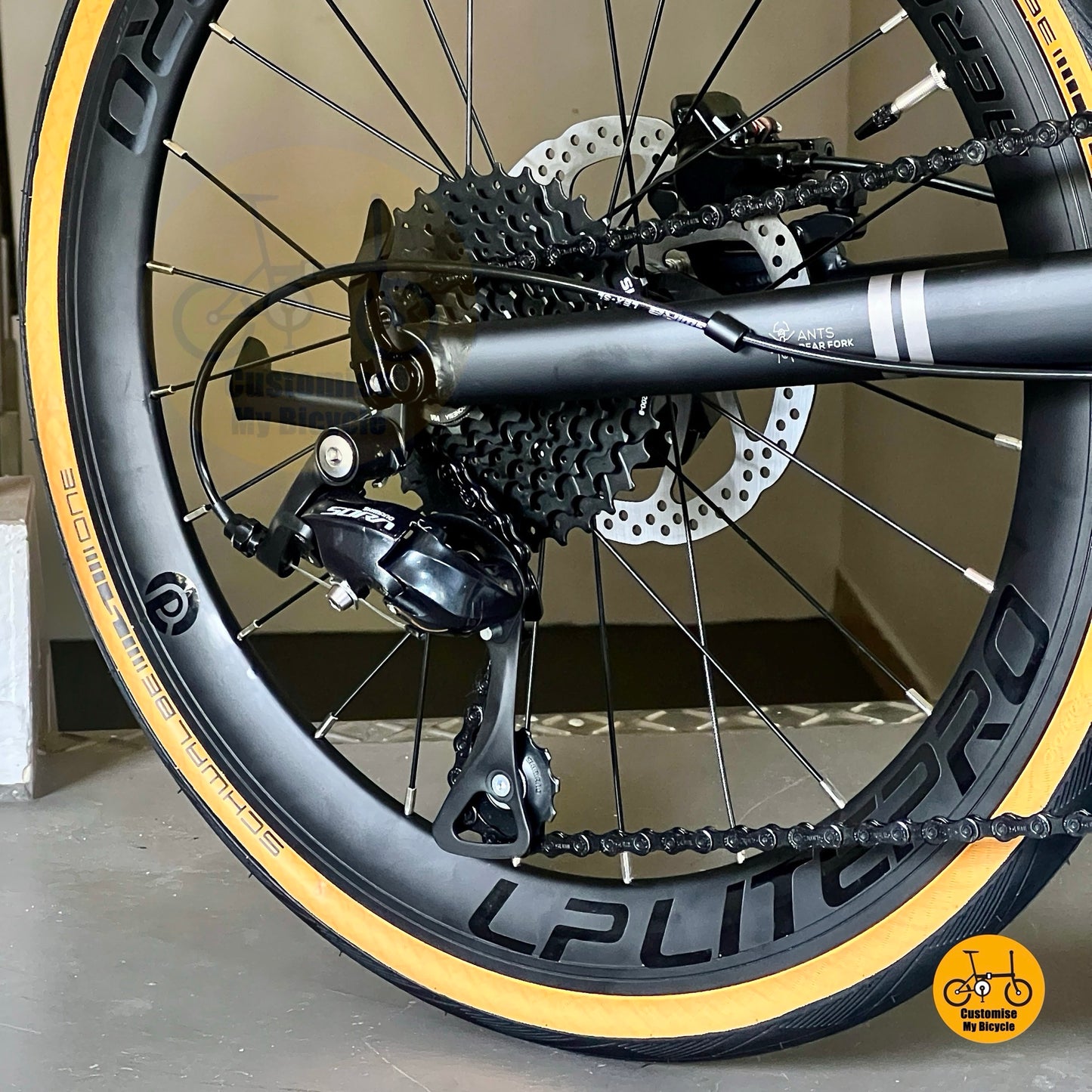 Matte black 22 inch folding bike with Shimano 9 gears