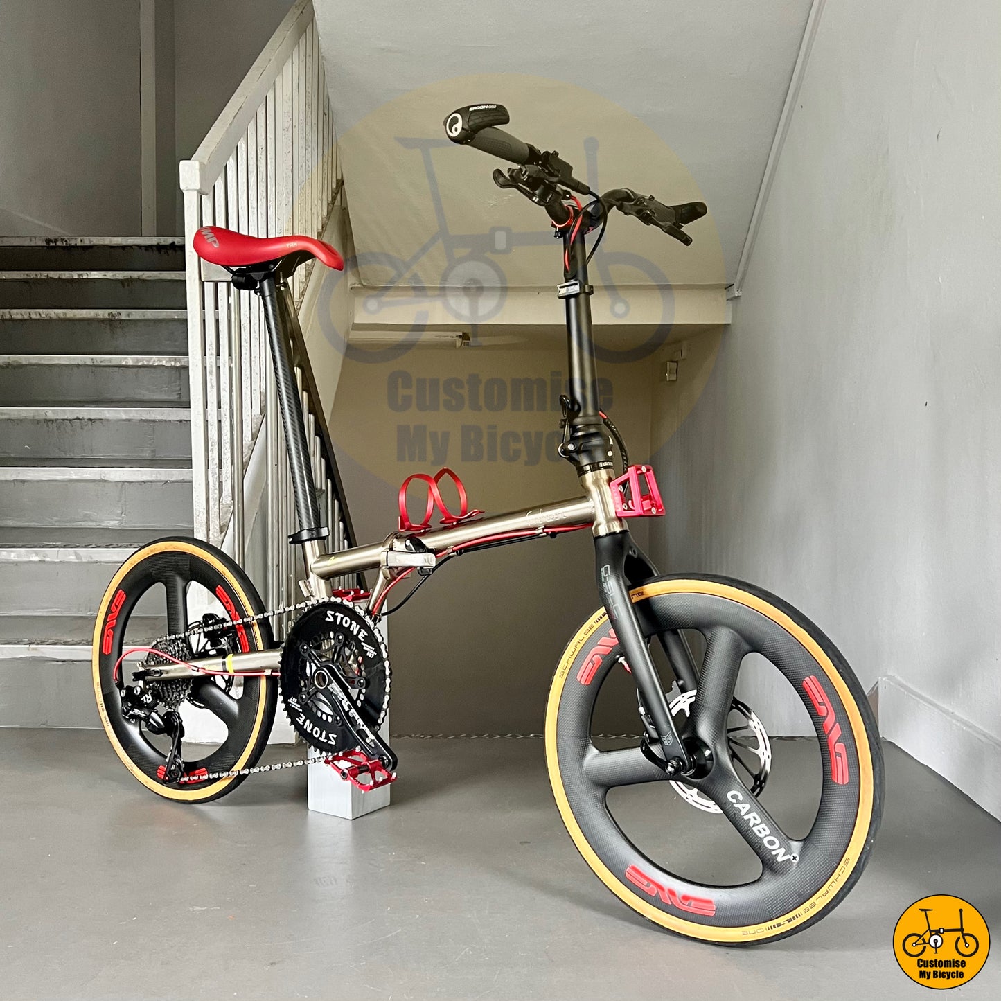 Fnhon Gust 20-inch Folding Bike β Titanium Gold Frame & Carbonician Trispokes