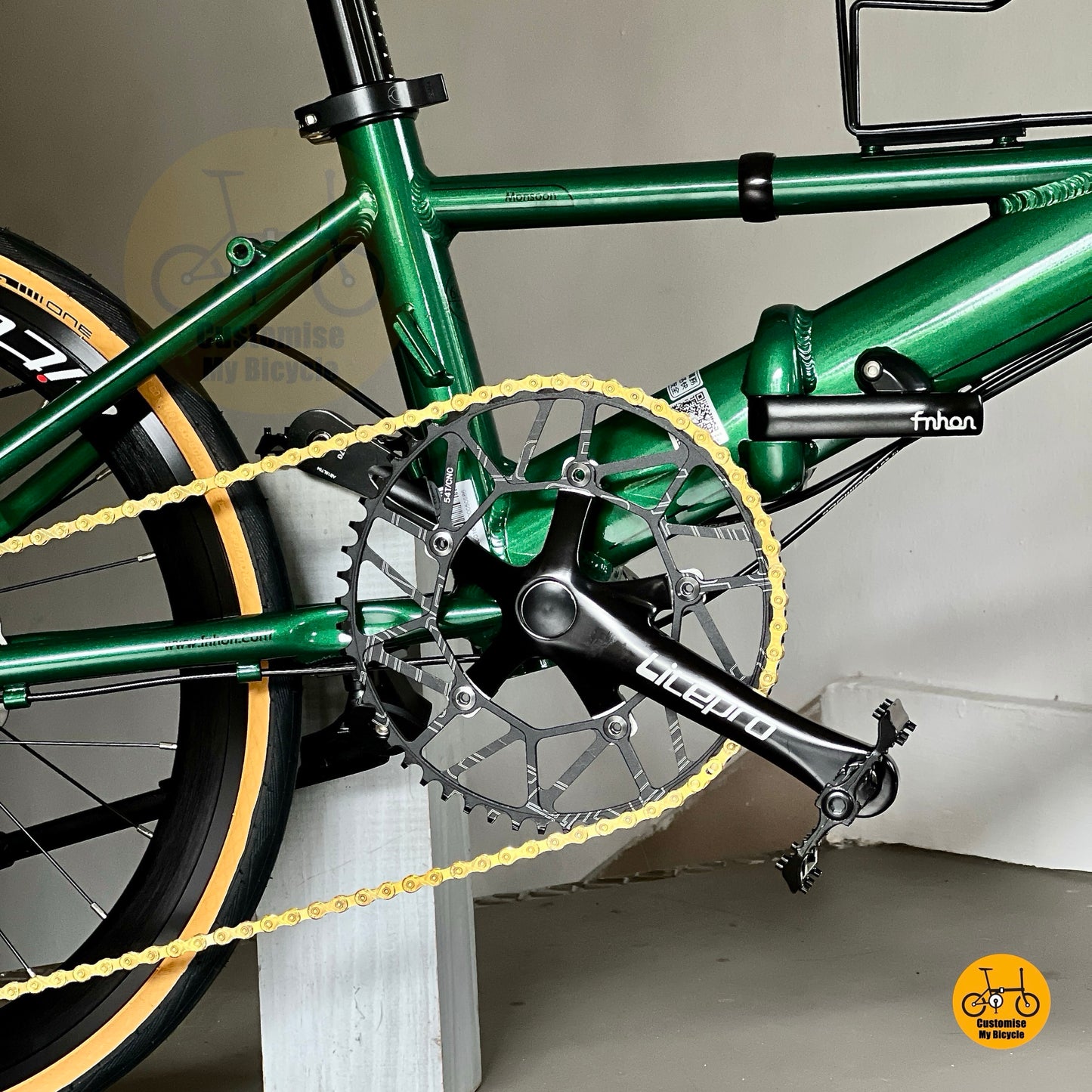Litepro hollowtech crankset on Fnhon Monsoon Shimano 9 speed folding bike Singapore