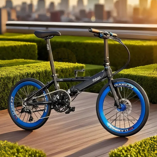 Fnhon Monsoon 22 inch Matte Black Blue Shimano 9 Speed Folding Bike Litepro Wheels