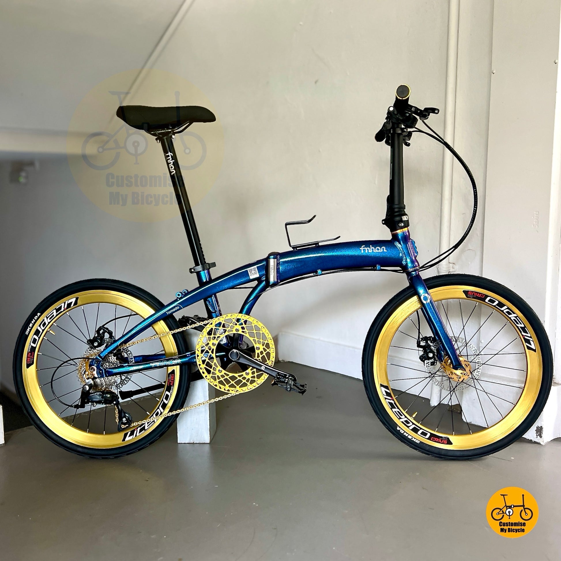 Fnhon Tornado 22” foldable bicycle with Shimano 9 gears Litepro wheels Chameleon Blue frame