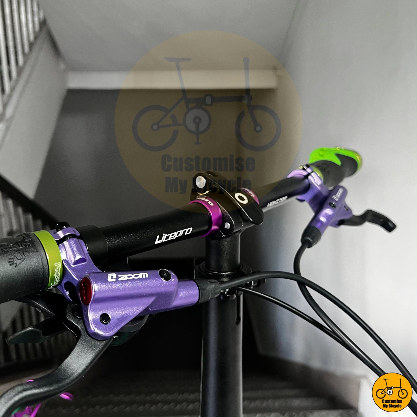 Ergonomic Handgrips on Unique Colorway Fnhon Tornado 22-Inch Foldie β Matte Green & Purple, A Perfect Match