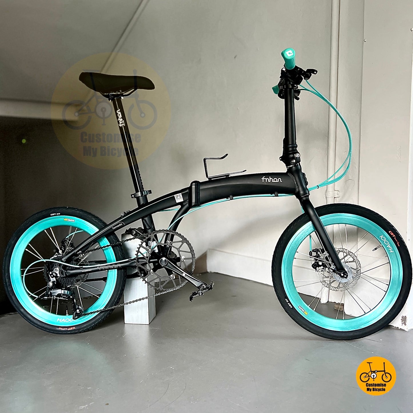 Matte Black Fnhon Tornado Foldable Bicycle 9 Speed Shimano Setup
