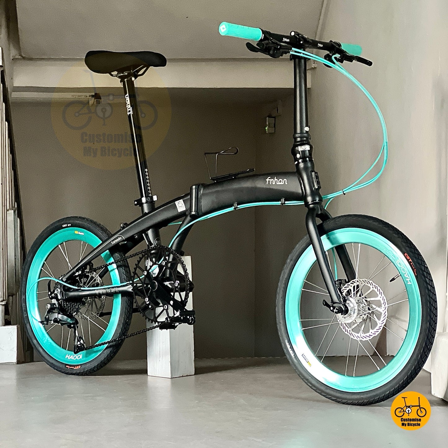 Basikal Lipat Fnhon Tornado 20 inci Warna Hitam dengan Gear Shimano