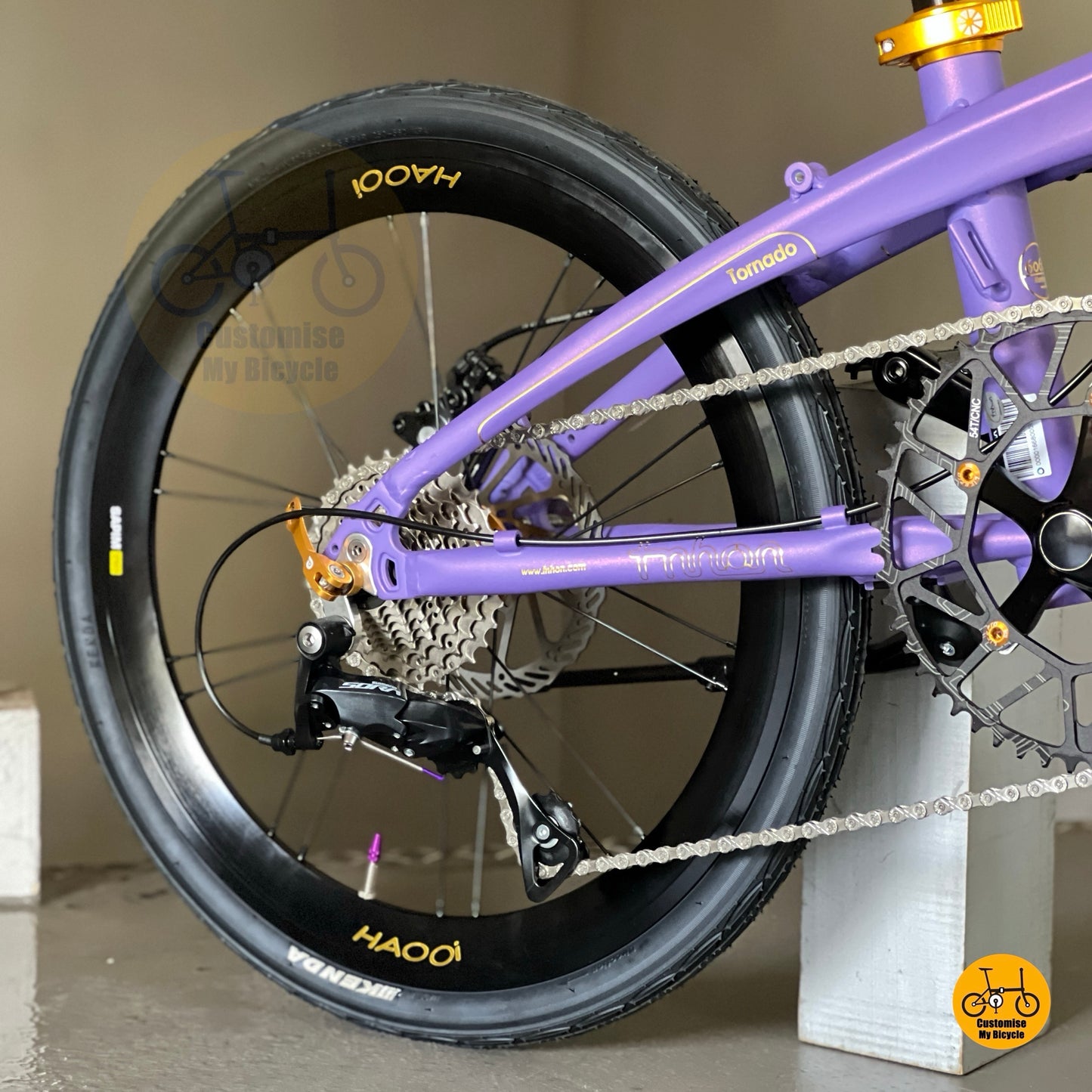 Velvet purple frame detail on Fnhon Tornado