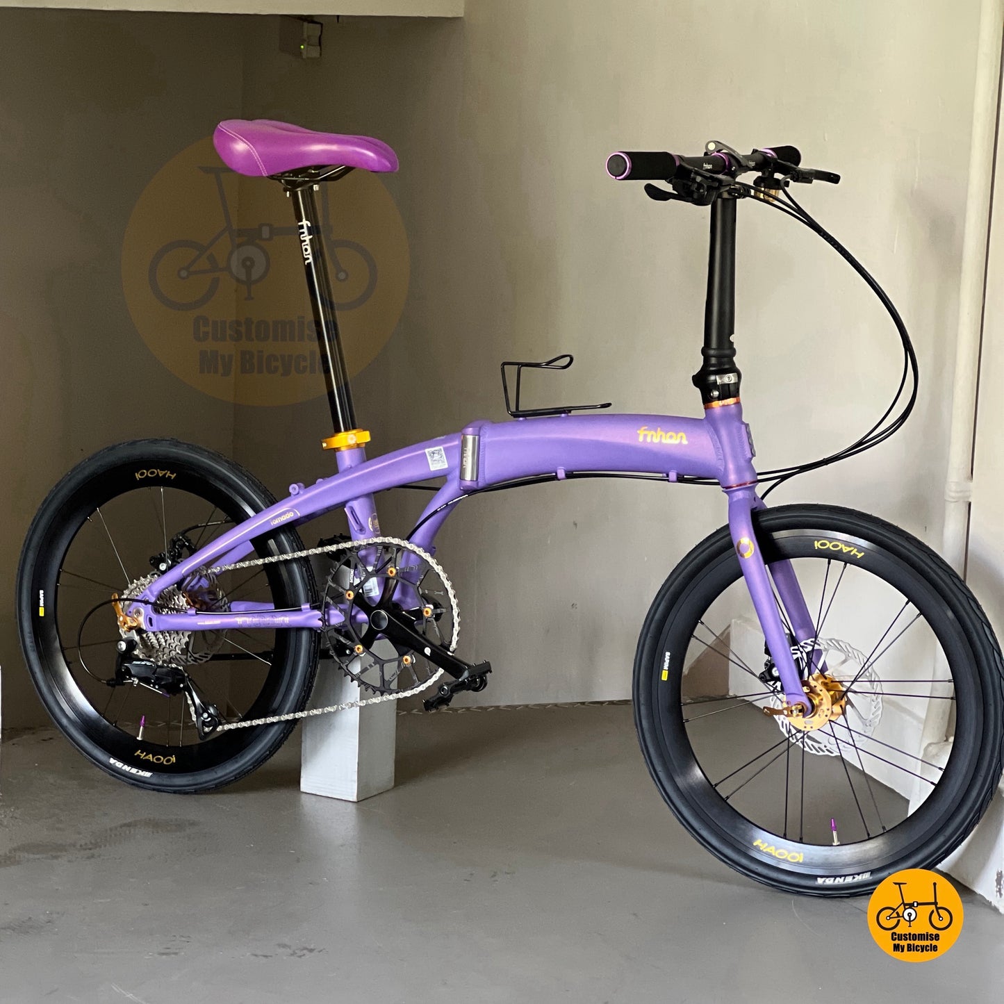 Basikal Lipat Fnhon Tornado 22 Inci Warna Ungu Dengan Gear Shimano Dan Hub Emas