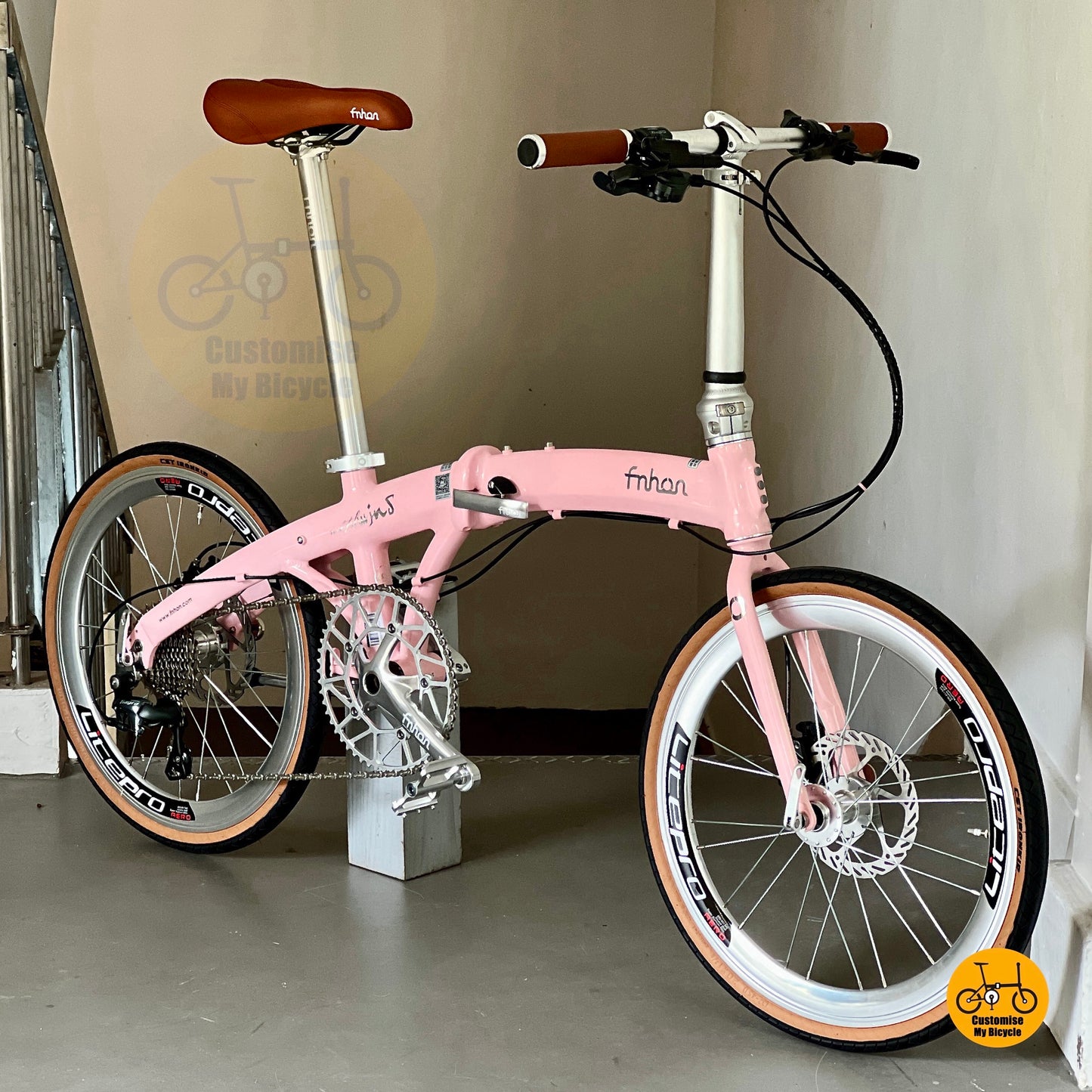 Basikal lipat Fnhon Wind 22 inci Baby Pink Shimano 10 kelajuan brek hidraulik ringan