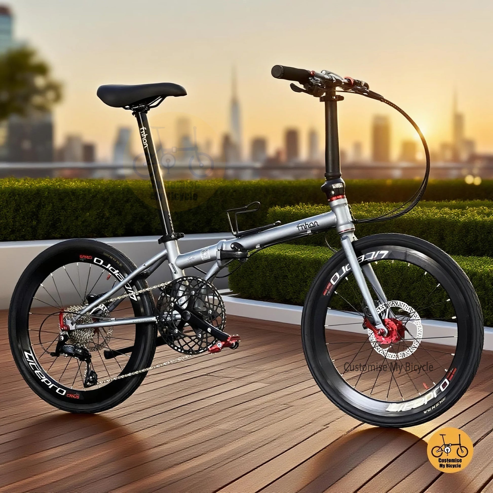 Fnhon Gale 22 inch Battleship Grey folding bike full side view