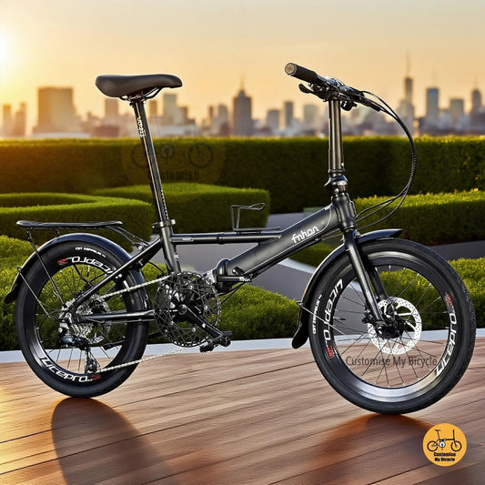 Fnhon Monsoon 20 inch Matte Black folding bike side profile with rear rack