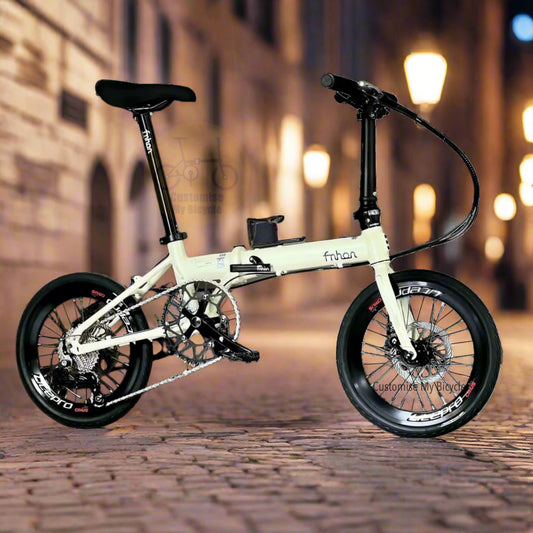 Fnhon Zephyr 18 inch Beige folding bike with Sensah 9s lightweight aluminium frame