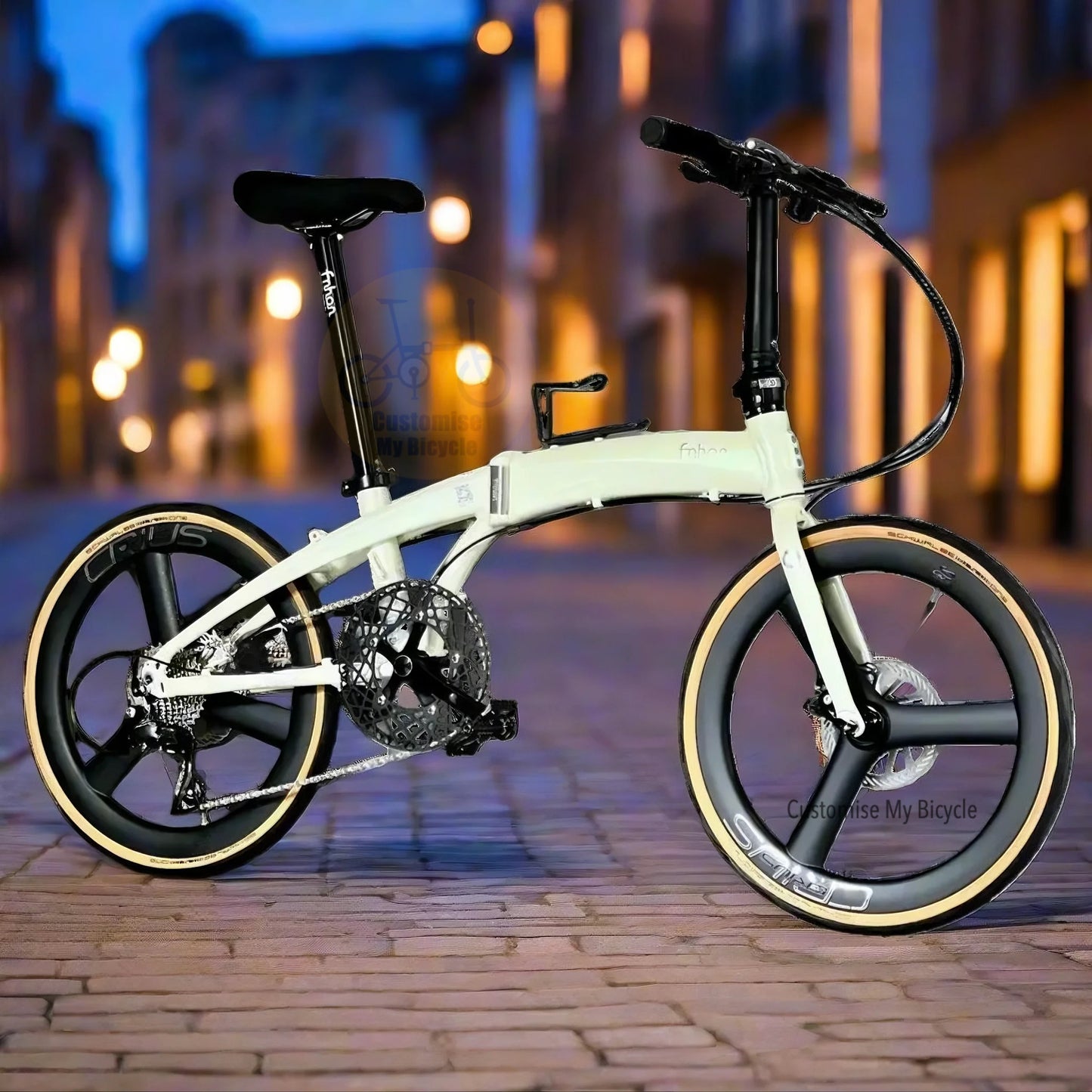 Fnhon Tornado 22 inch Beige folding bike with Shimano 9s and Crius carbon wheels
