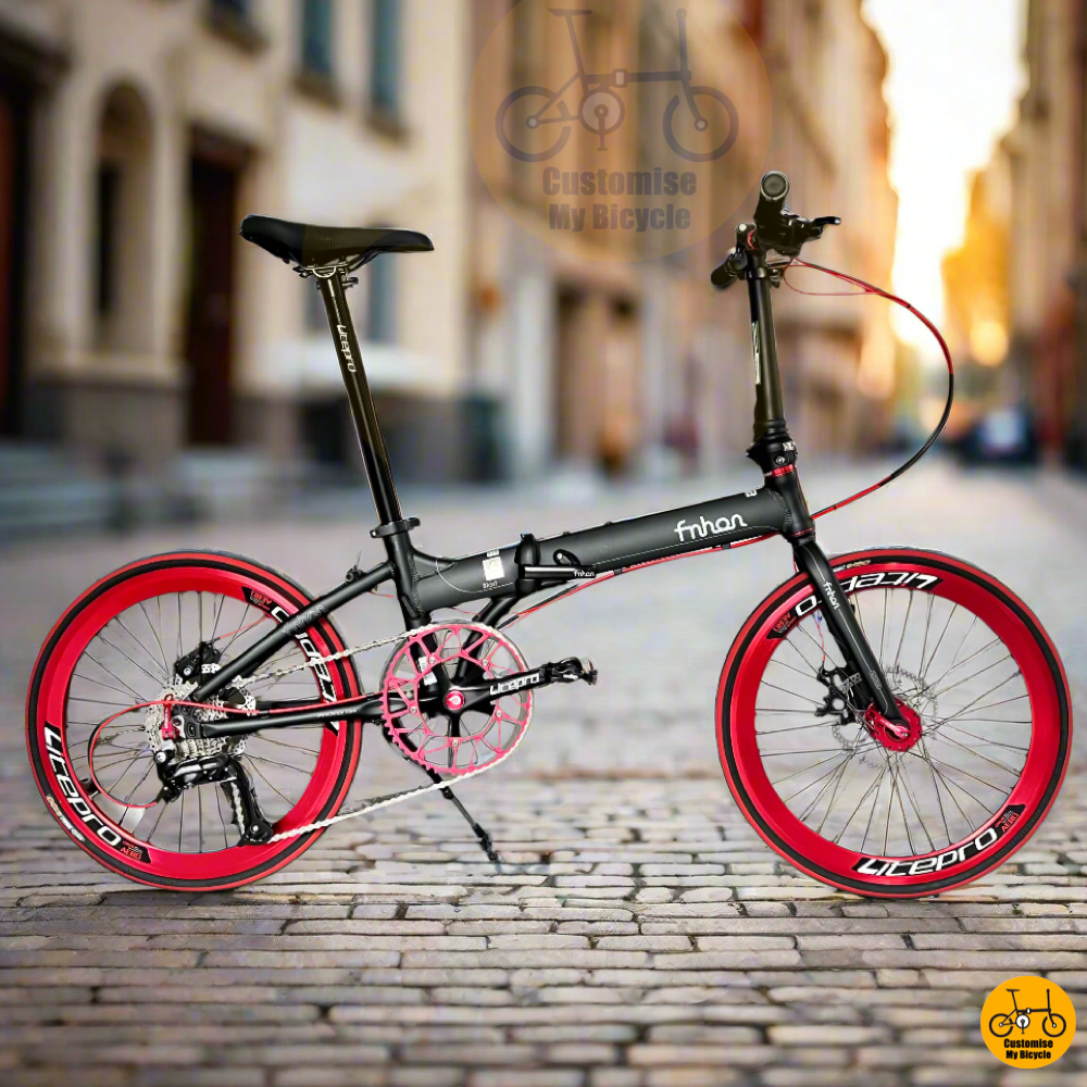 Red Wheels & Matte Black Frame β Fnhon Blast 22-Inch Folding Bicycle for City Riders