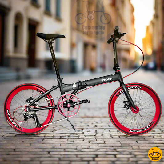Red Wheels & Matte Black Frame – Fnhon Blast 22-Inch Folding Bicycle for City Riders