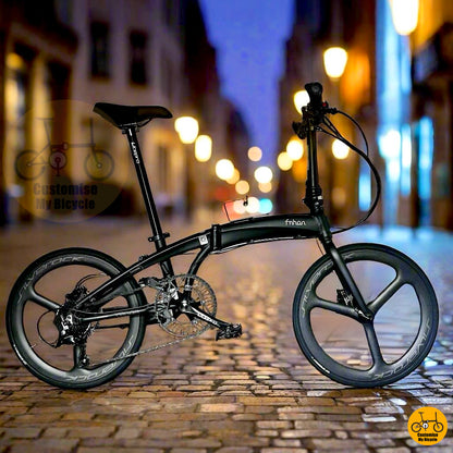 Fnhon Tornado 22-inch matte black folding bike with Silverock tri-spoke wheels