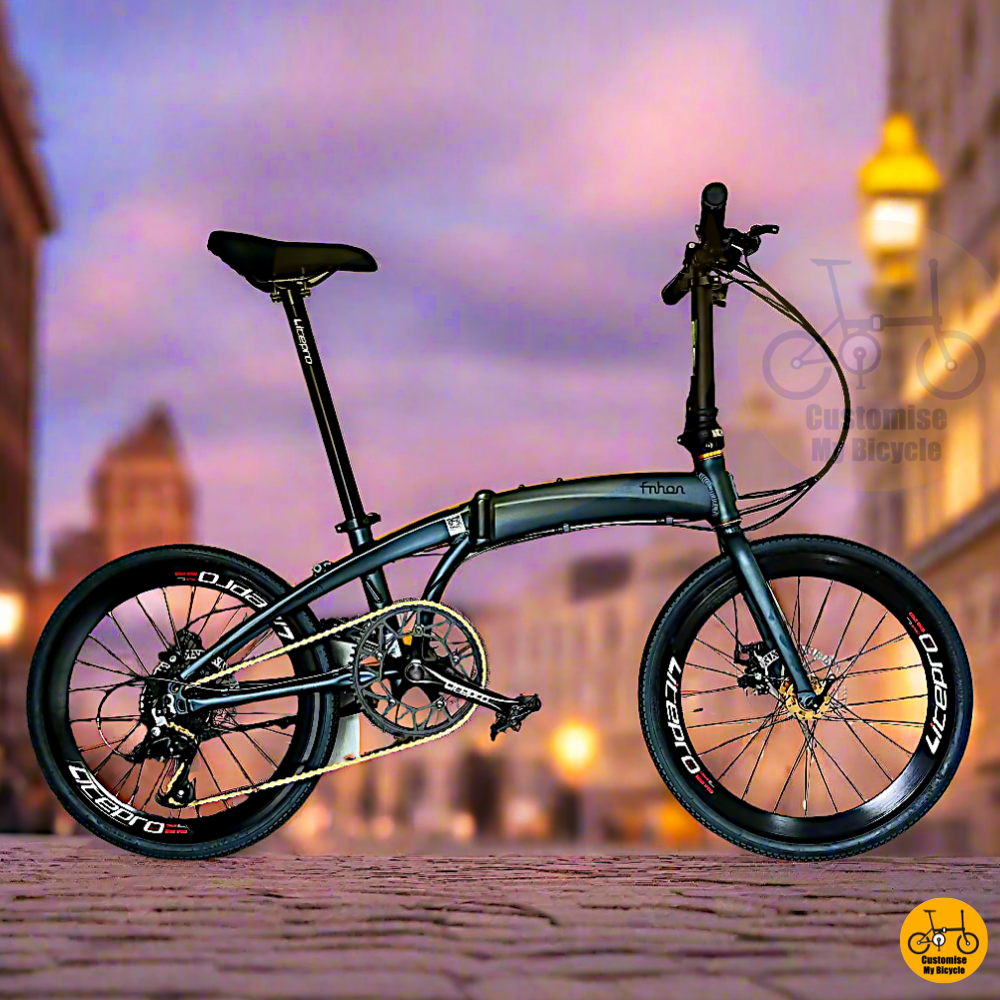 Fnhon Tornado 22” Dark Teal Blue – Stylish Foldable Bicycle with Gold Accents
