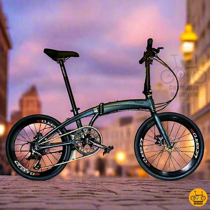 Fnhon Tornado 22” Dark Teal Blue – Stylish Foldable Bicycle with Gold Accents
