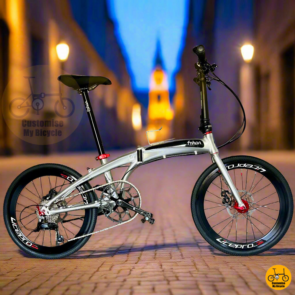 Polished Silver Foldable Bicycle 22” with Shimano 9-Speed and Kenda Tyres
