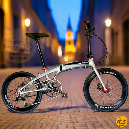 Polished Silver Foldable Bicycle 22” with Shimano 9-Speed and Kenda Tyres
