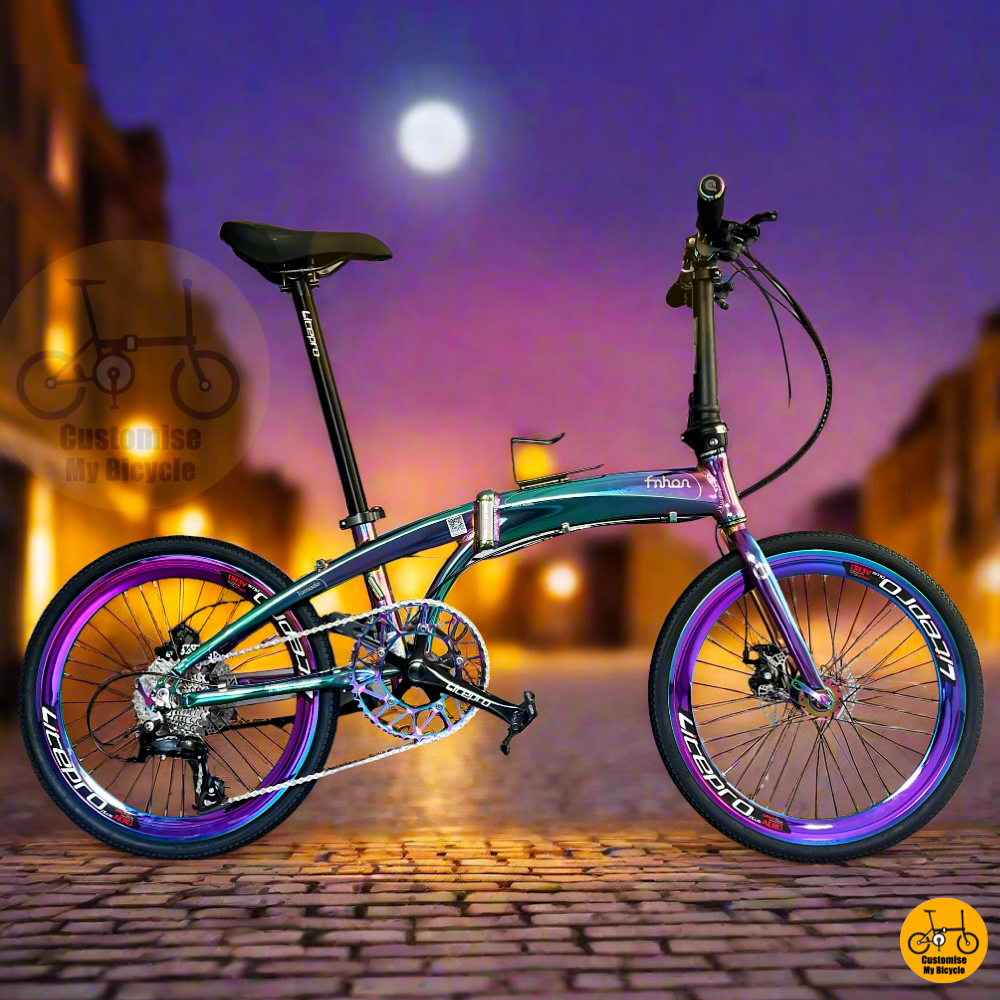 Fnhon Tornado 22-inch folding bicycle with oil slick rainbow frame
