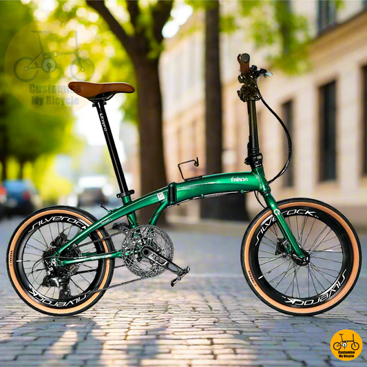Fnhon Tornado 20-inch Emerald Green Foldable Bike – Eco Vibes & City-Ready with Brown Accents

