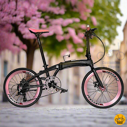Fnhon Tornado 22” Matte Black – Elegant Folding Bike with Soft Pink Touch
