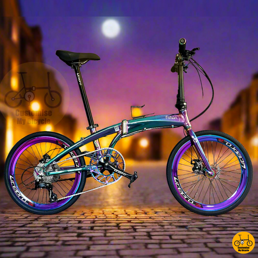 Fnhon Tornado 22-inch folding bicycle with oil slick rainbow frame
