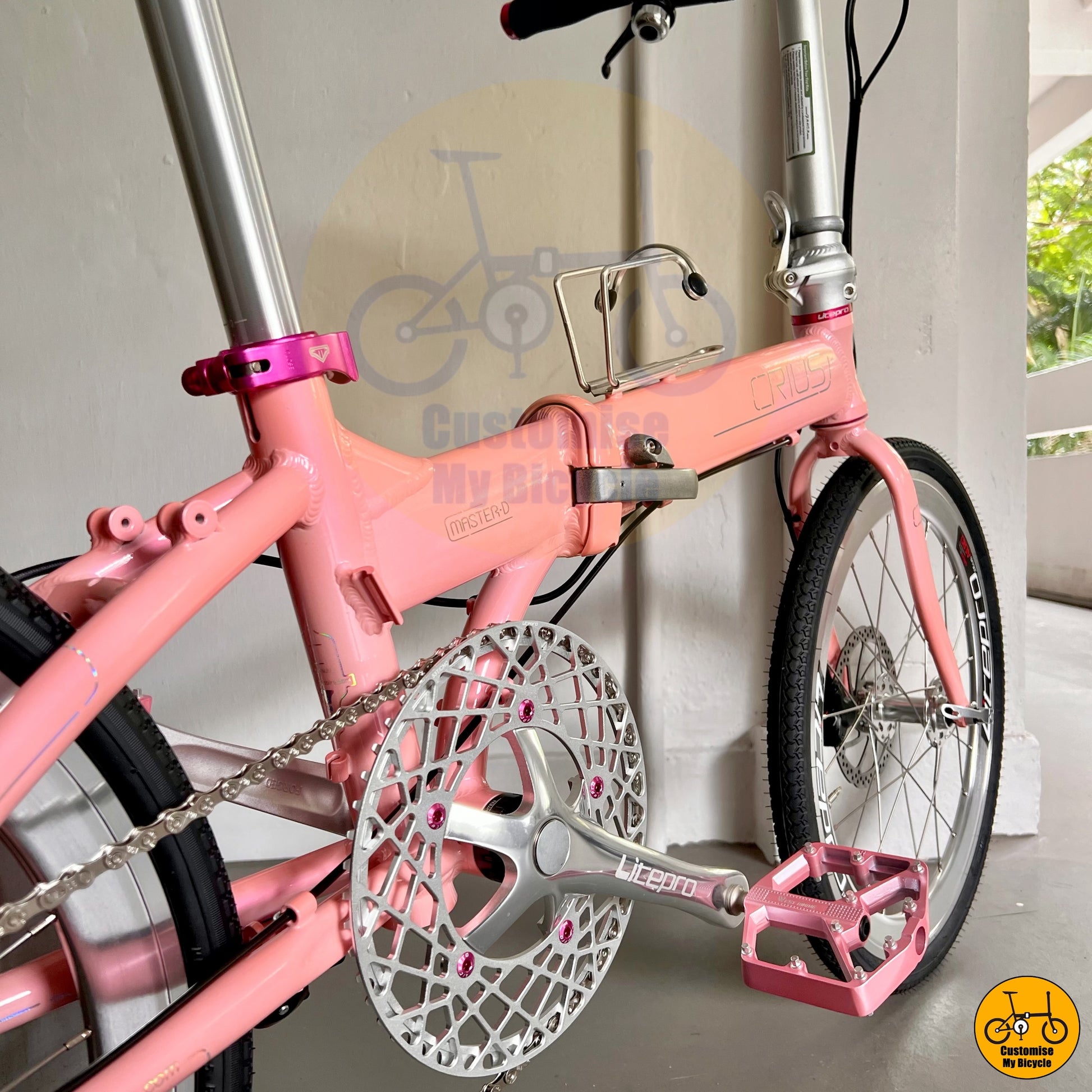 Crius Master 22-Inch Folding Bike – Pink Frame for a Stylish