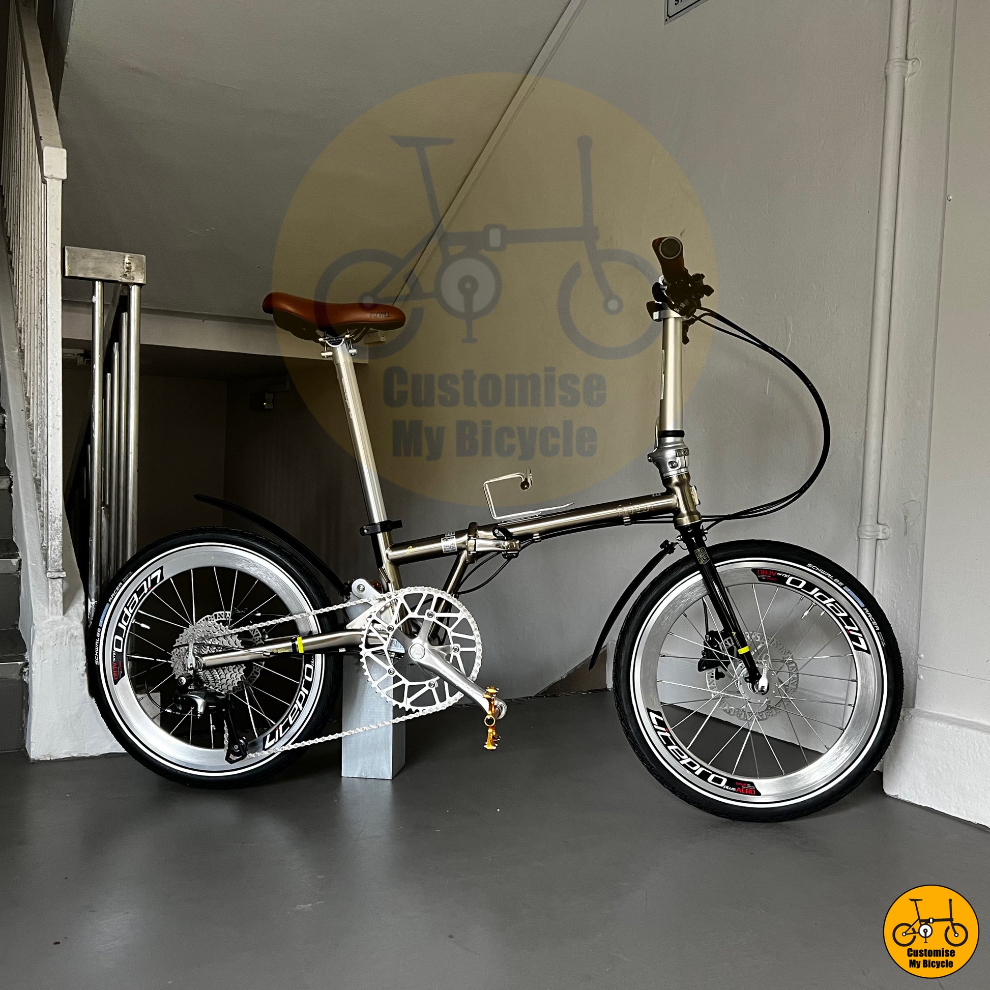 Basikal Lipat Fnhon Gust 20-Inci – Rangka Titanium Emas dengan Shimano Tiagra 10 Gear
