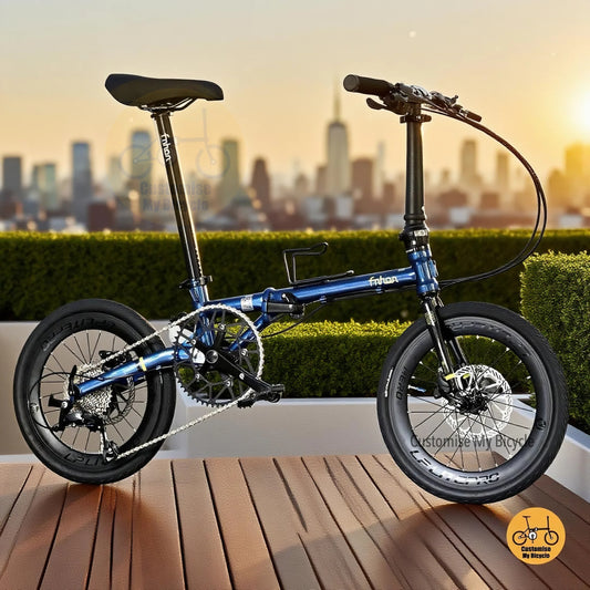 Fnhon Gust 18 inch folding bike Deep Sea Blue Shimano 9s lightweight chromoly frame
