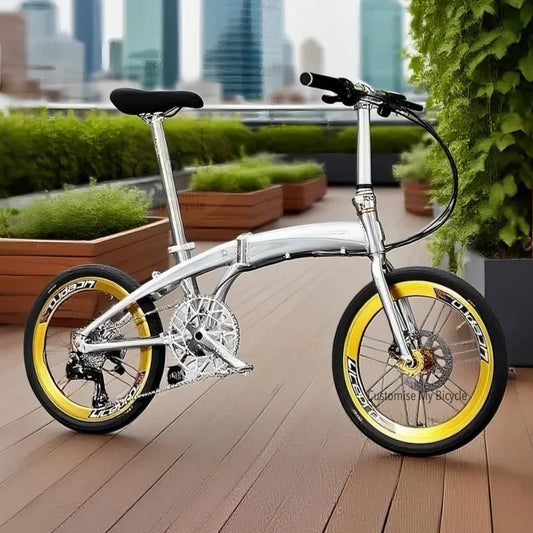 Fnhon Tornado 20 inch Polished Silver folding bike side profile
