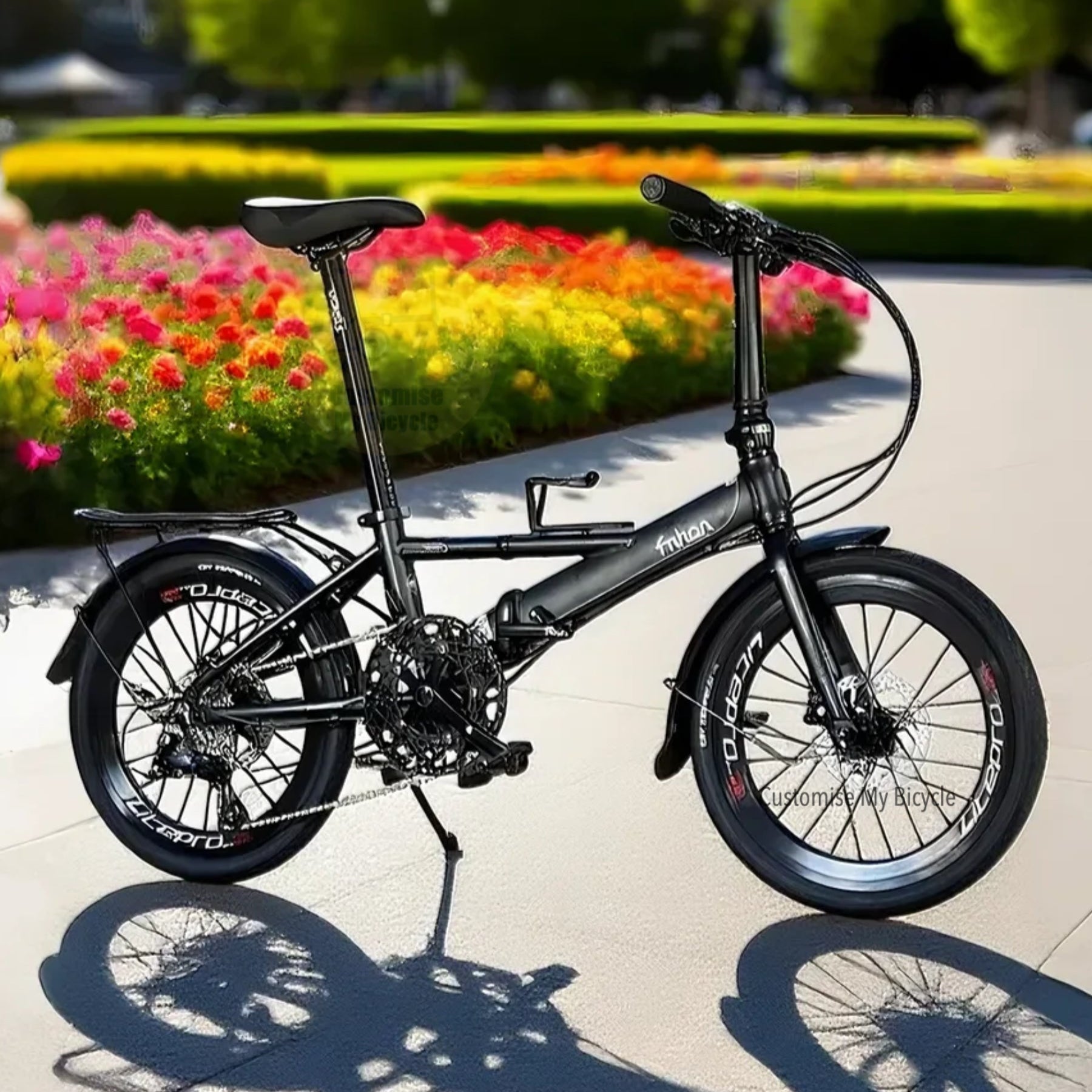 Fnhon Monsoon 20 inch Matte Black folding bike side profile
