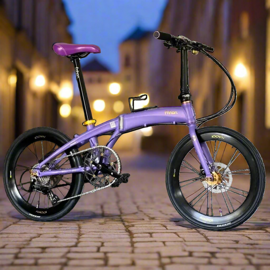 Fnhon Tornado 22 Inch Velvet Purple Folding Bike With Gold Hub And Shimano 9 Gears  
