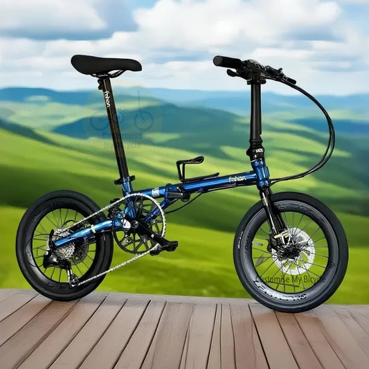 Fnhon Gust 18 inch folding bike Deep Sea Blue Shimano 9s lightweight chromoly frame
